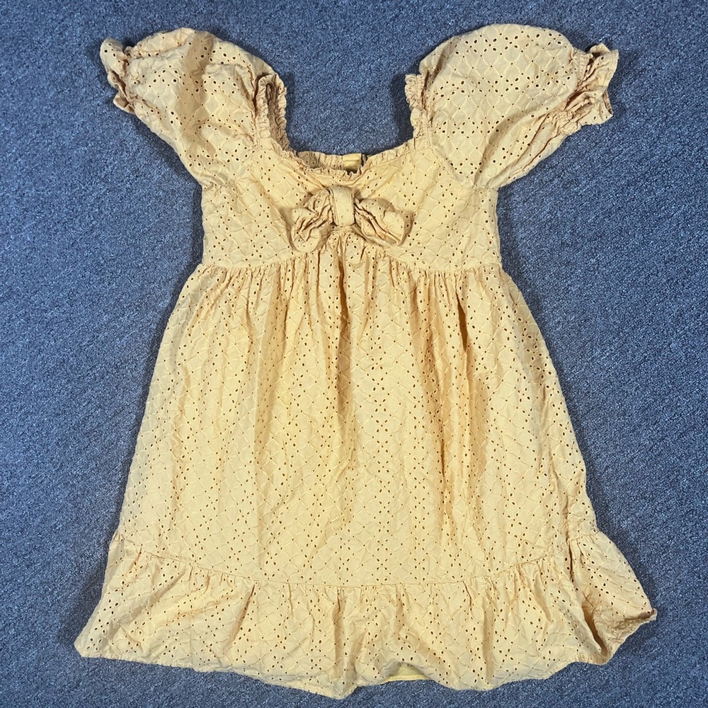 Janie And Jack Eyelet Puff Sleeve Golden Yellow Autumn Dress Girls Size 14 - Picture 4 of 8